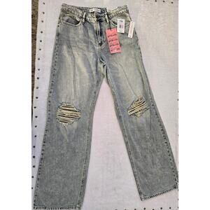 YMI Womens Relaxed Wide Leg Distressed Denim Jeans Size 5/27 New With Tags